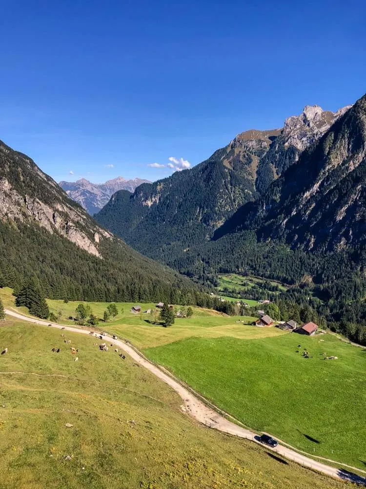 View of an alpine valley from a cable car
