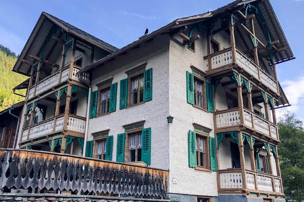 An old house with green shutters in Brand, Austria