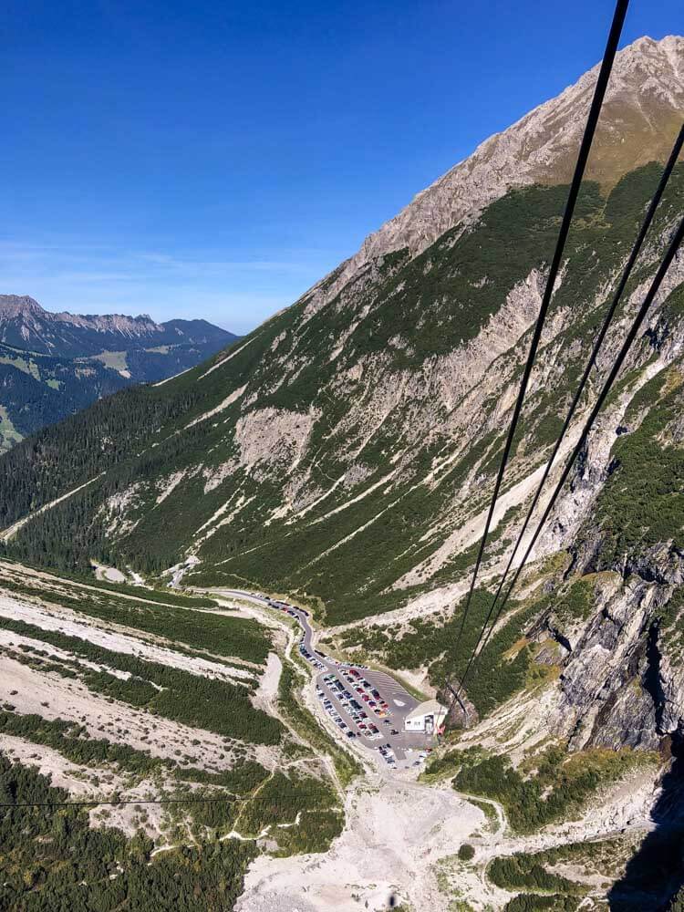 steep ride down on a cable car in Austria