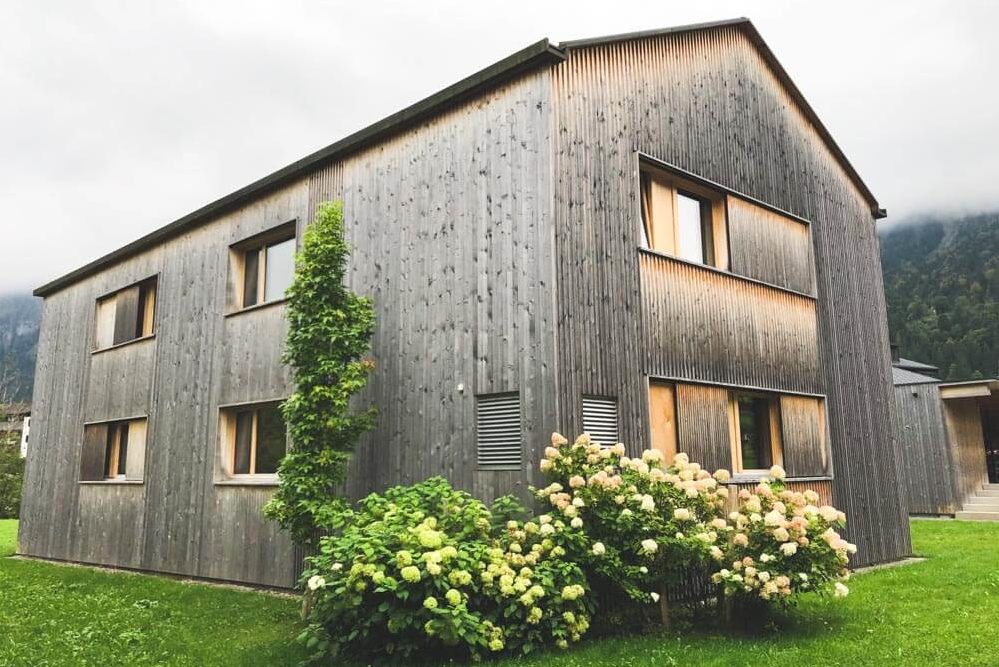 A modern wooden house in an Austrian village