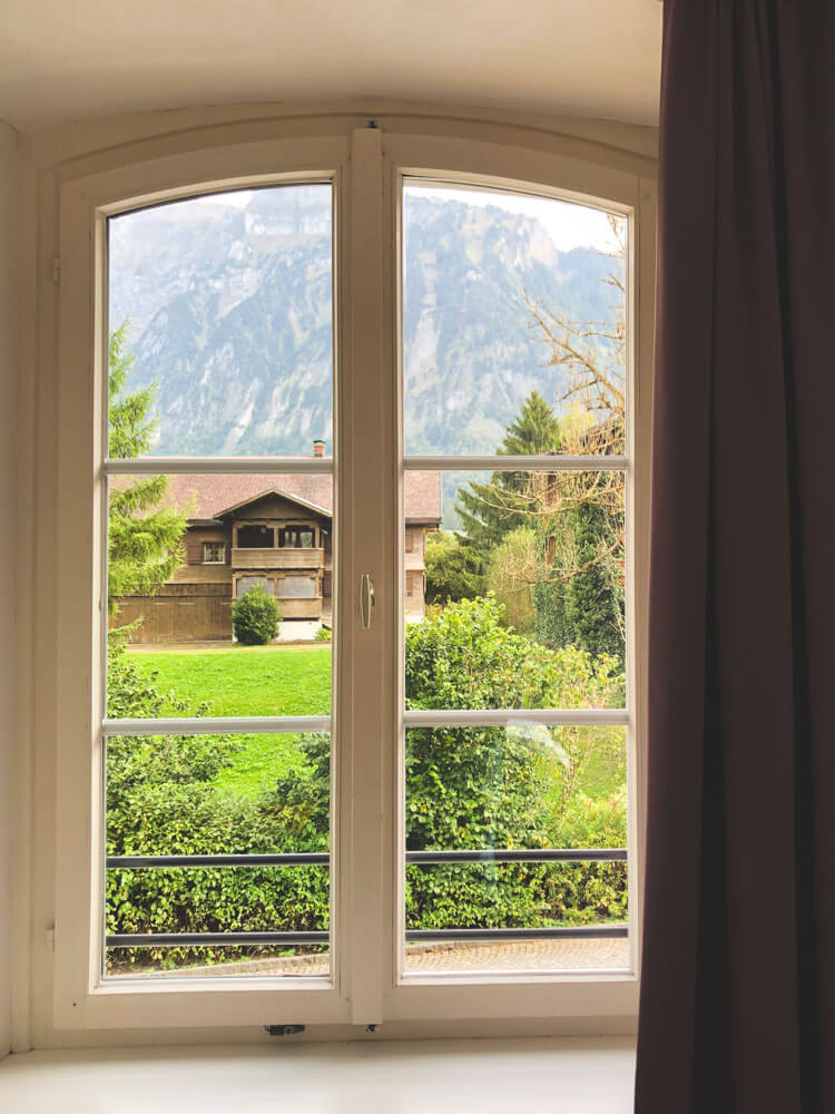 View of the Alps from a window