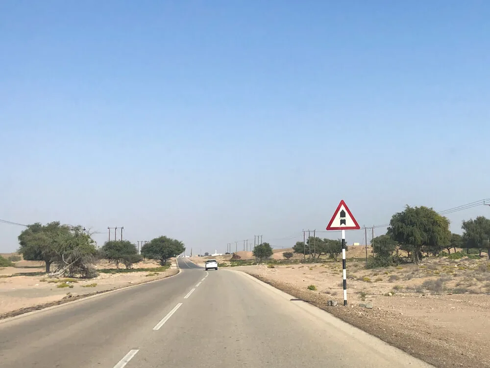 Traffic sign in Oman signalling a potential flood zone