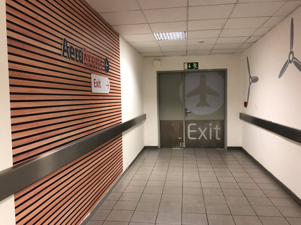 An exit of an airport hotel in Prague