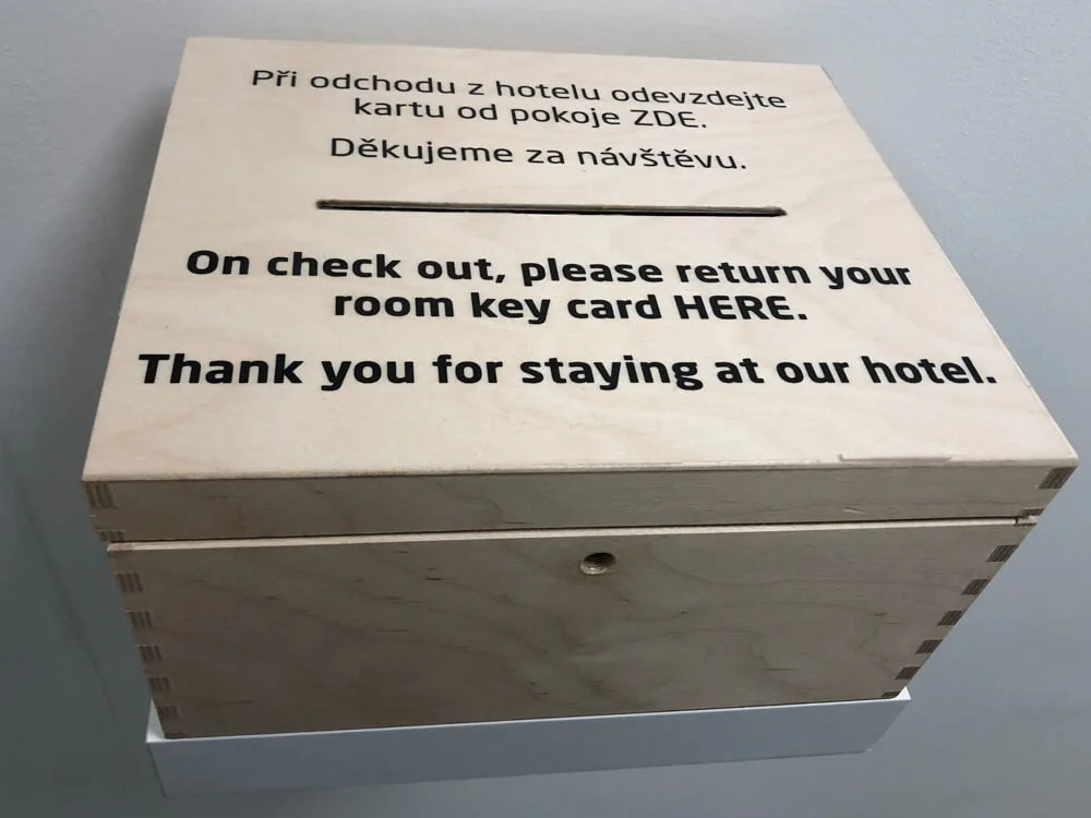 A box for returning hotel key cards