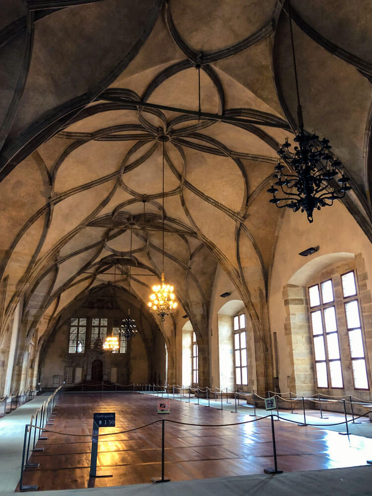 A view of a historical hall called Vladislav Hall within the Prague Castle complex