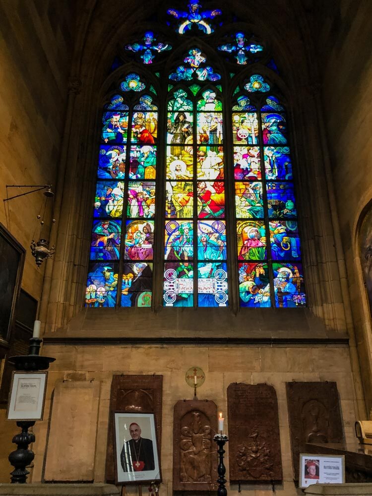 A stained glass window designed by Alphonse Mucha in Prague Castle