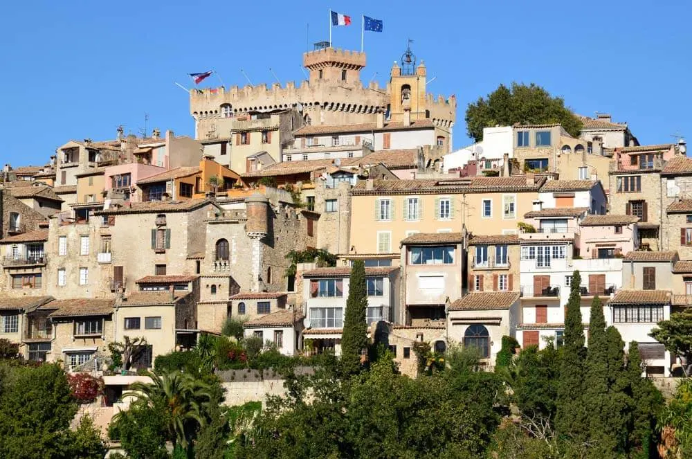 View of a medieval village with a chateau on top