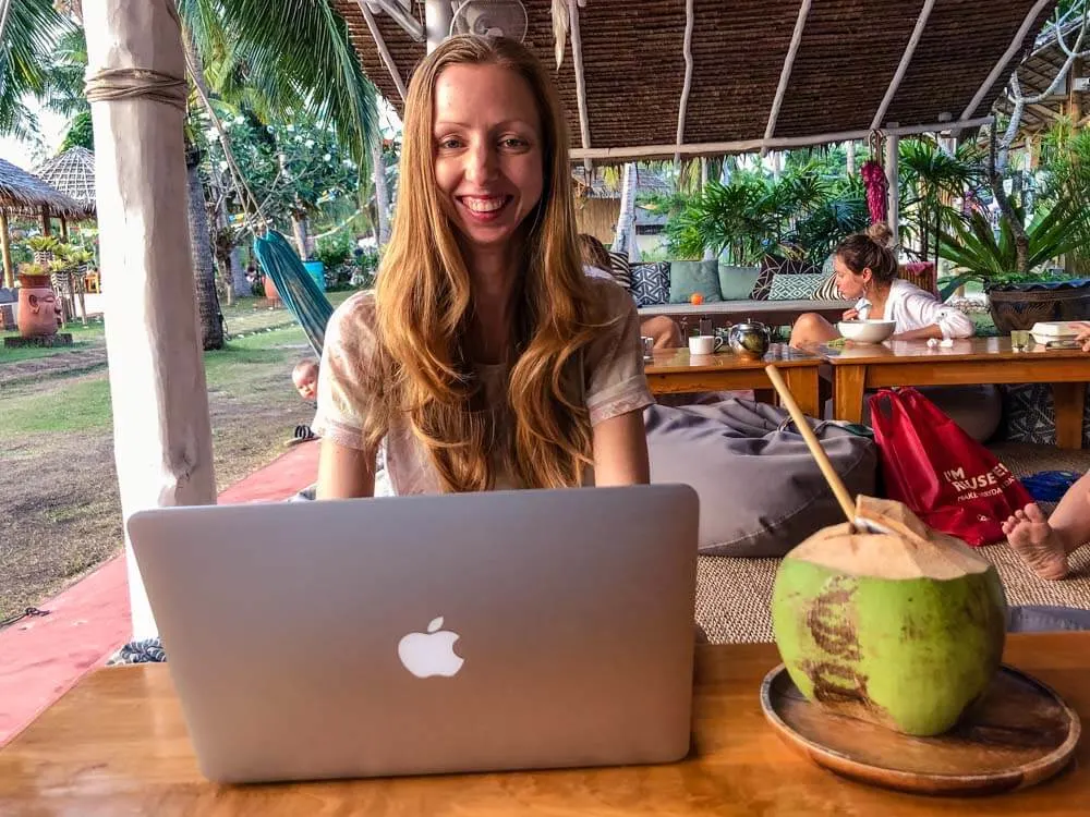 Veronika working at her laptop being a digital nomad in Thailand