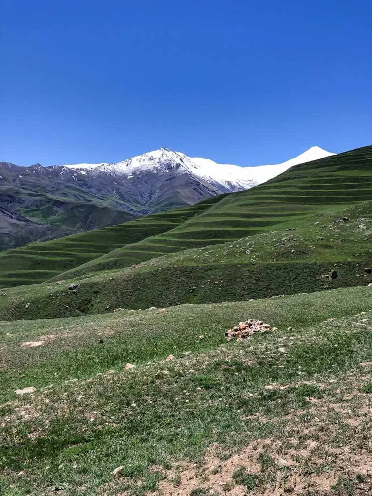 Caucasian peaks and terraced fields in Azerbaijan
