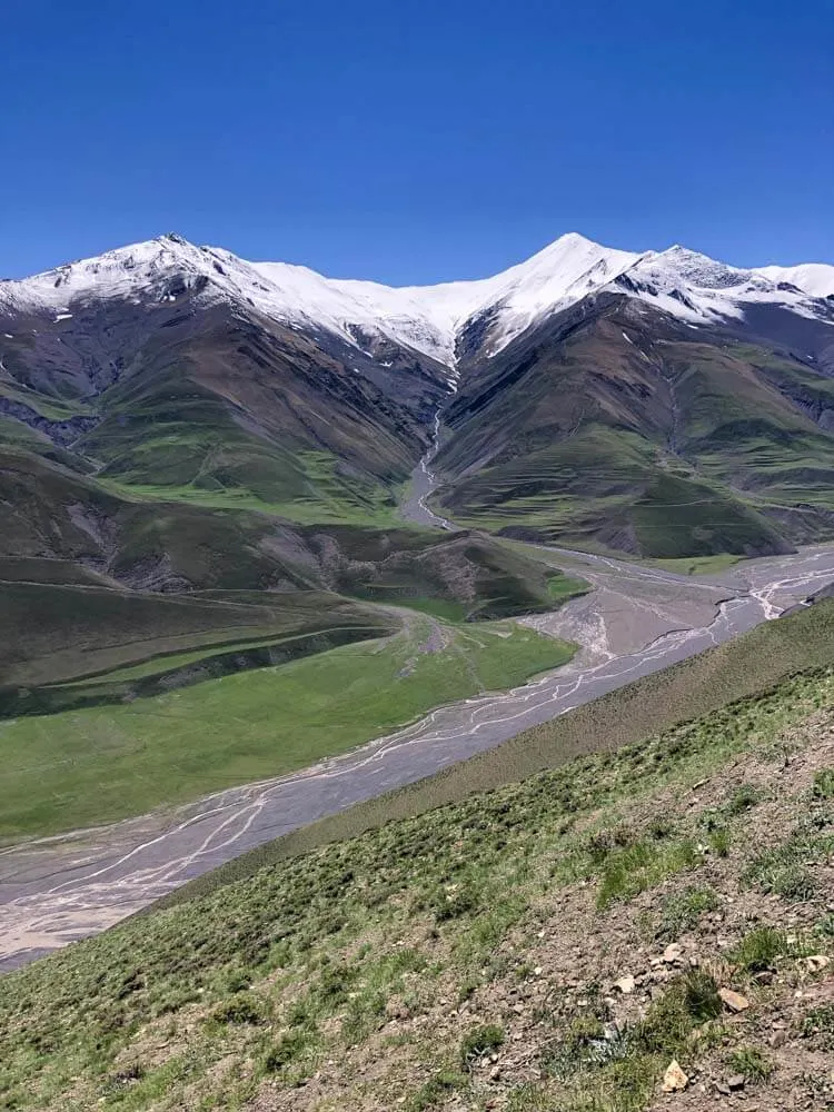 Snowy Causasian peaks near Xinaliq village in Azerbaijan