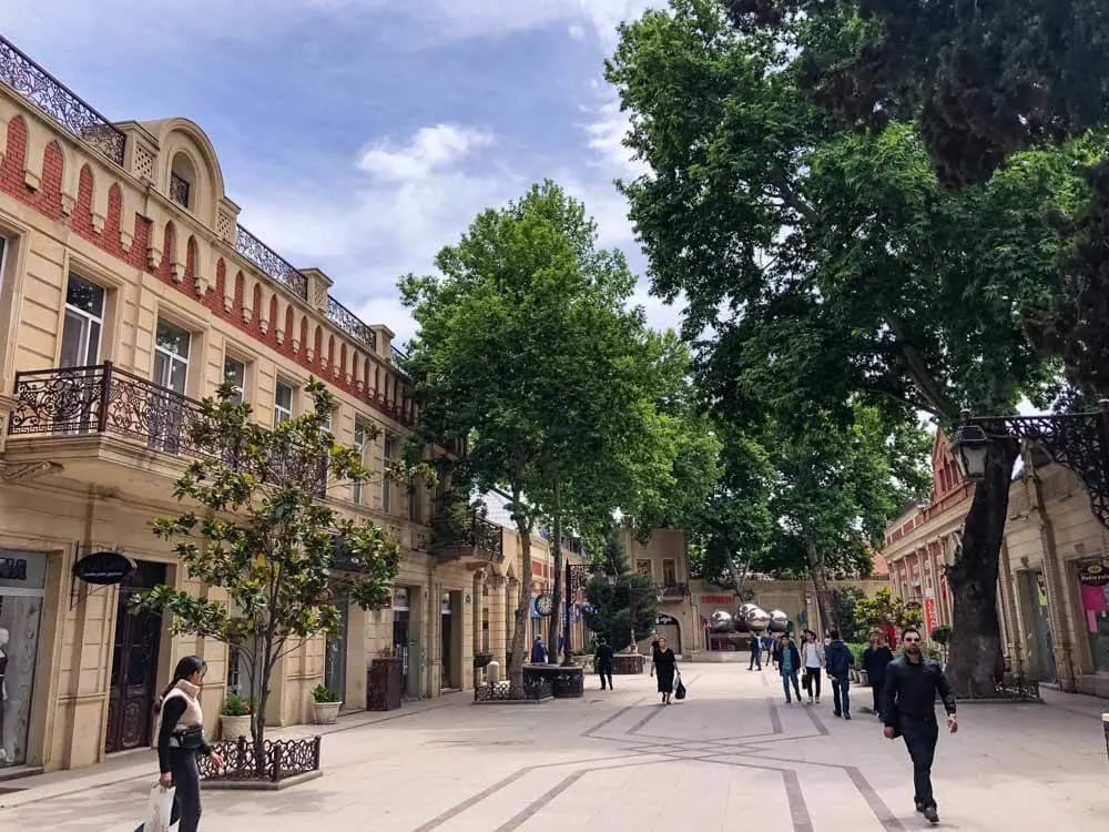 People walking on a pedestrian street in Ganja Azerbaijan