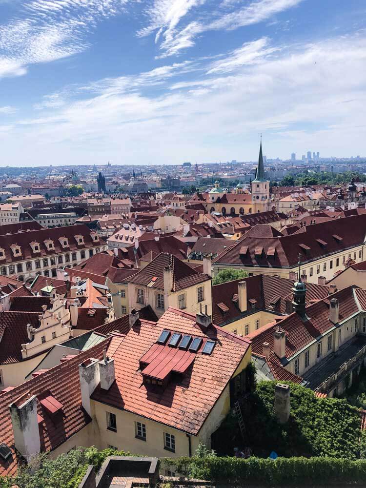View of Prague's roofs on a sunny day