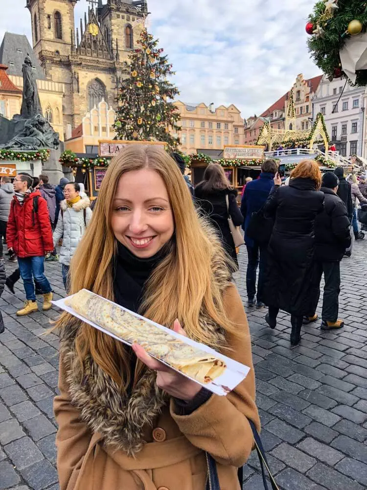 Veronika enjoying a crepe in Prague Old Town