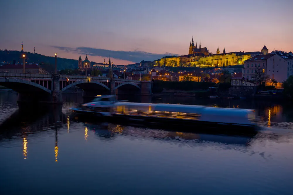 View of a boat on the Vltava River in Prague