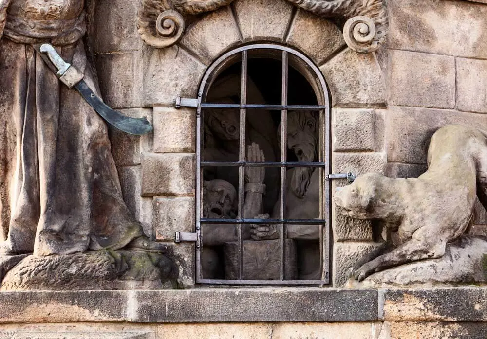 A closeup of a monument in Prague
