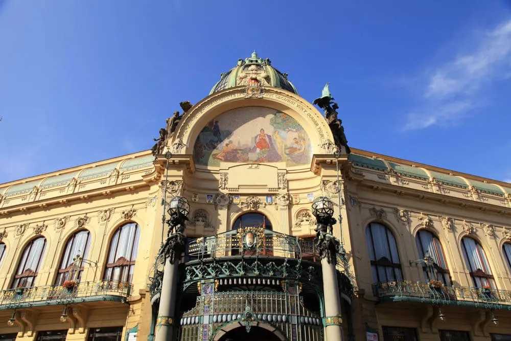 Facade of Municipal House in Prague