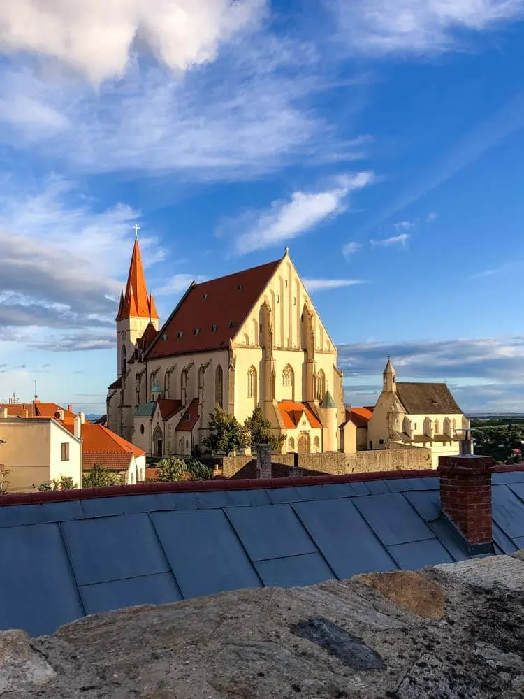 St. Nicolas Cathedral in Znojmo lit up by the sun