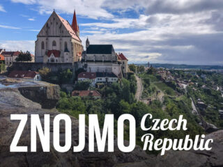 View of a town with a text overlay: Znojmo Czech Republic