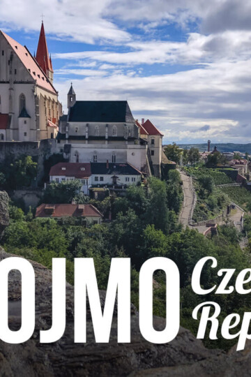 View of a town with a text overlay: Znojmo Czech Republic