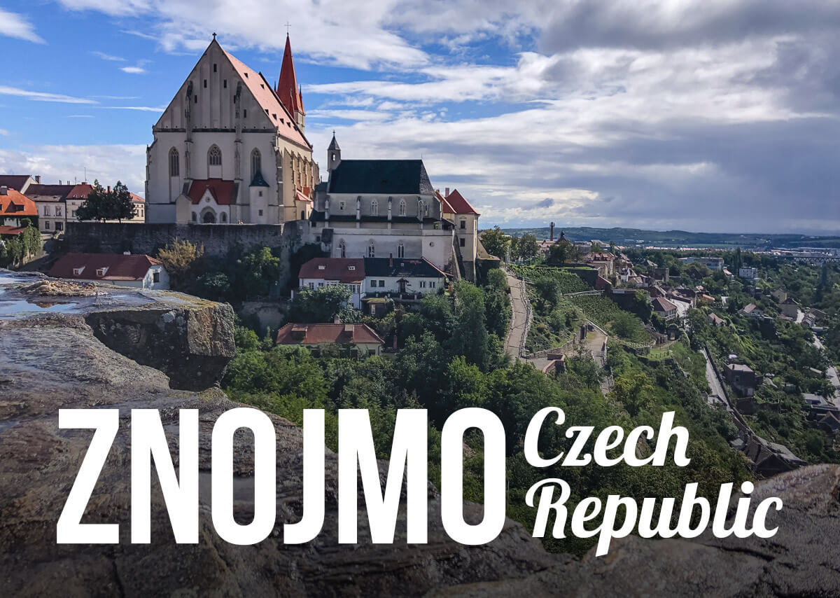 View of a town with a text overlay: Znojmo Czech Republic