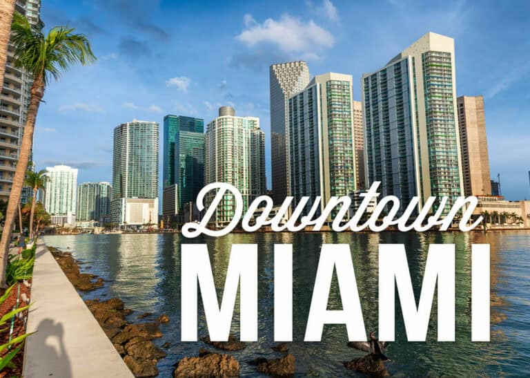 View of skyscrapers with a text overlay: Downtown Miami