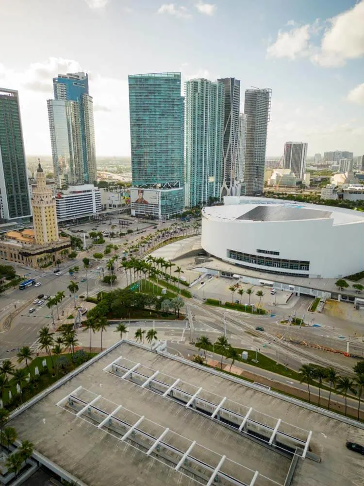 Miami skyscrapers and an arena