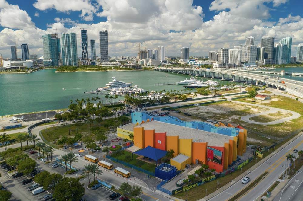 Birdseye view of Miami with a colorful Children's Museum