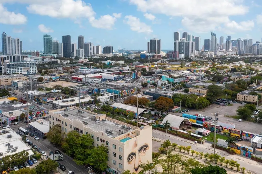 Birds-eye view of Wynwood Walls, a street art district in Miami