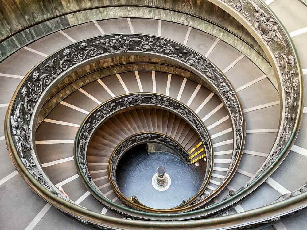 Vatican museum's famous spiral staircase as viewed from the top