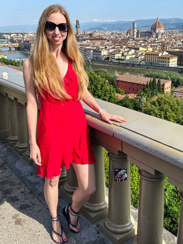Veronika posing above the Giardino delle Rose with a view of Florence