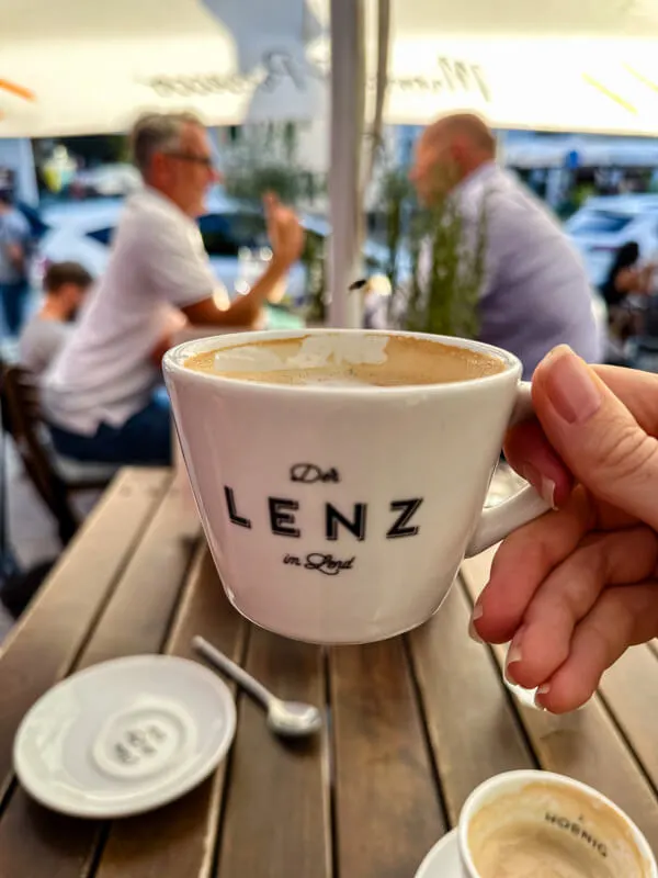Having a cup of coffee at Lendplatz Graz