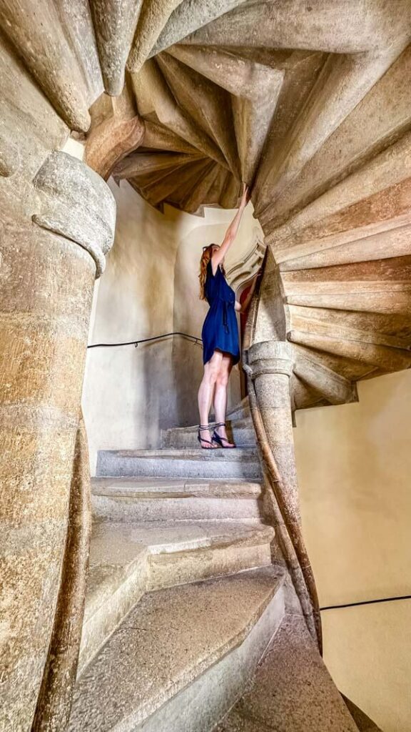 Veronika exploring the Double Spiral Staircase Doppelwendeltreppe in Graz