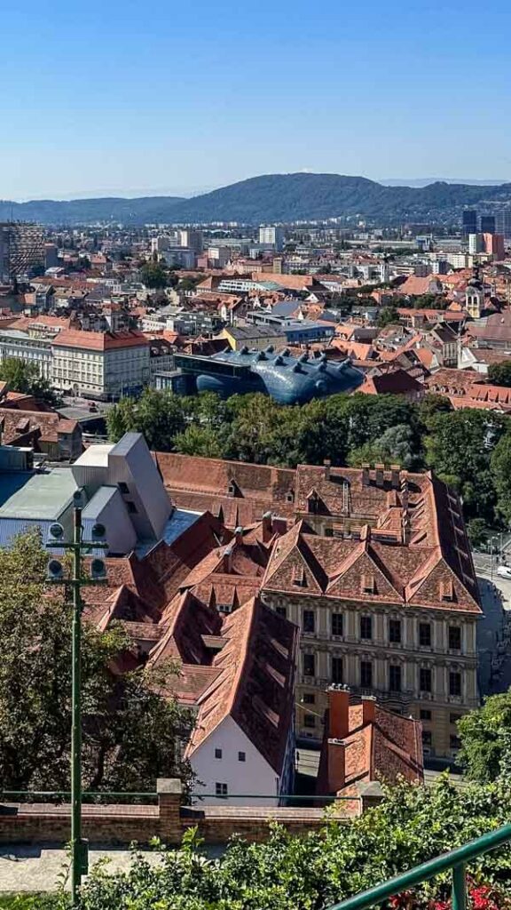 Friendly Alien (Kunsthaus) as seen from Schlossberg in Graz