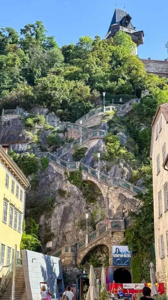 Stairs leading to the top of Schlossberg Hill in Graz