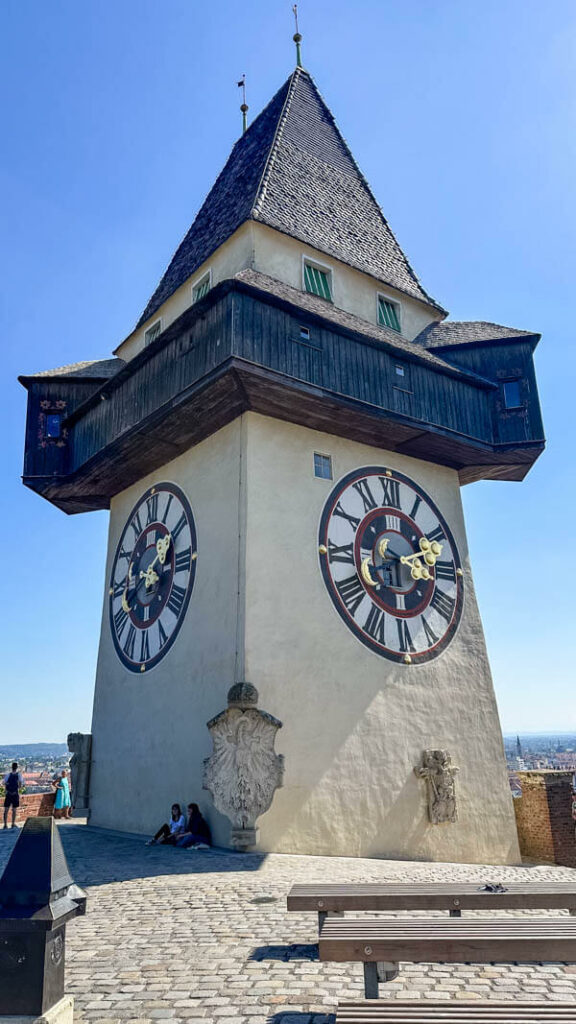 Close view of Graz Clock Tower