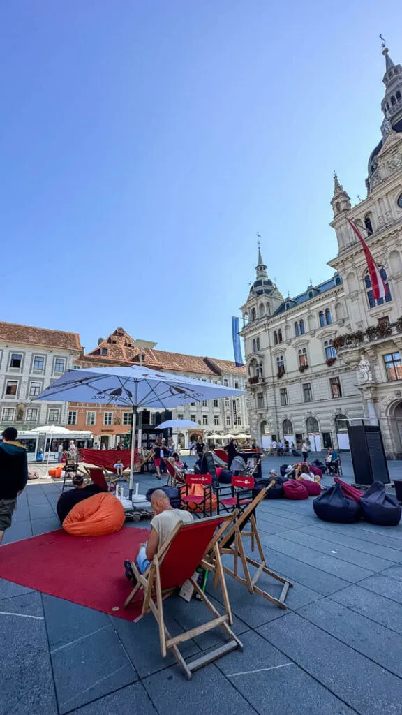 Reading area in front of Graz City Hall