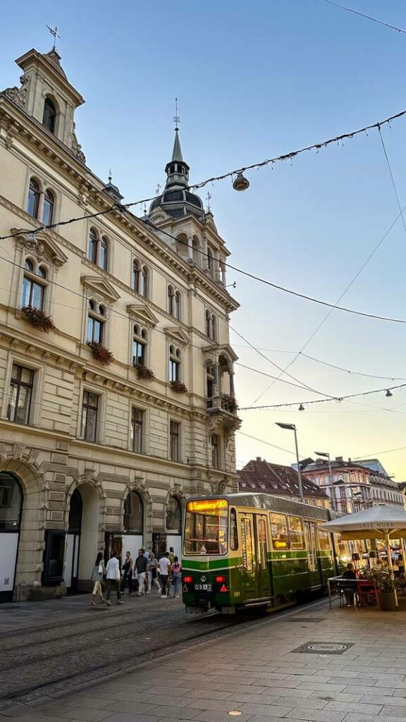 A historical tram going through Graz