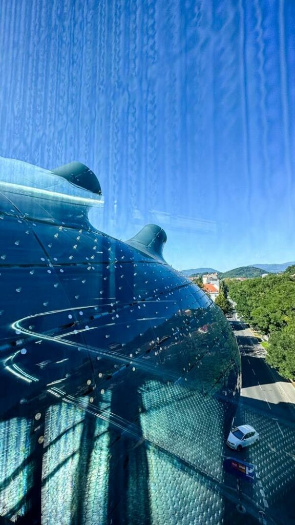 View of the facade of Graz' famous Kunsthaus Museum