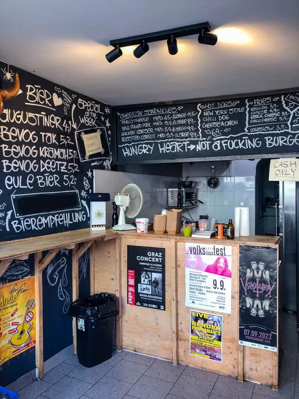 Interior of a street food bistro The Hungry Heart Graz