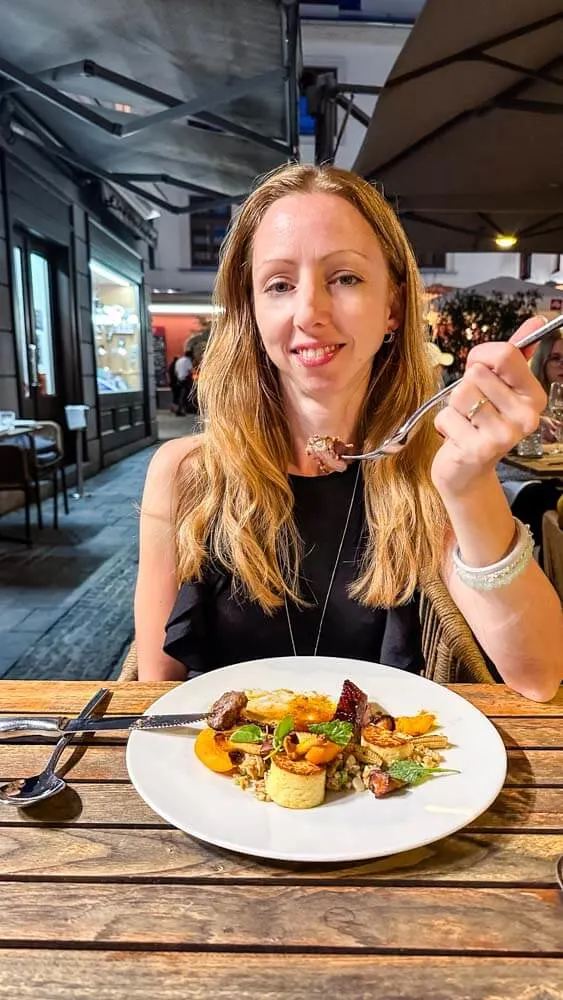 Veronika enjoying her dinner at Dreizehn Restaurant Graz