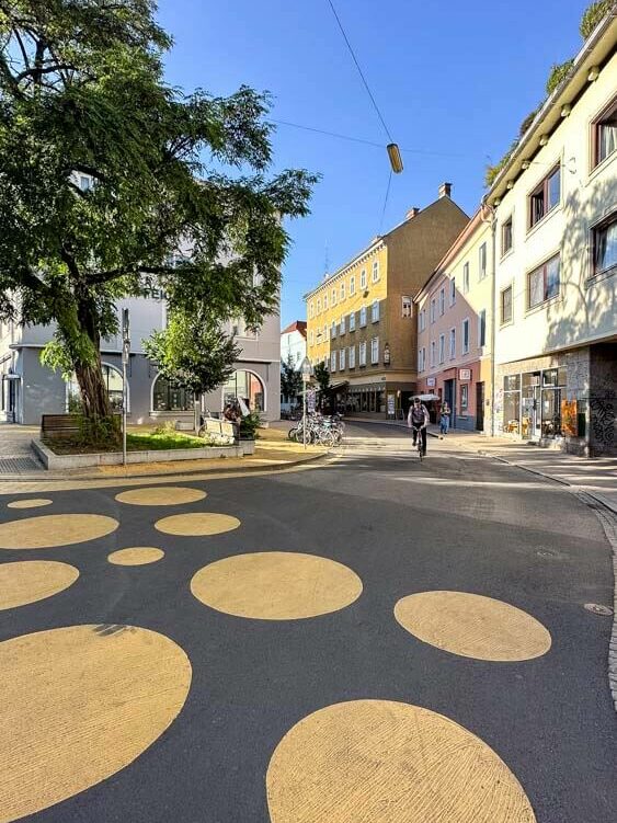 Circles drawn on a road in Graz neighborhood