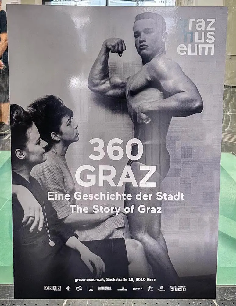 Poster of young Arnold Schwarzenegger in Graz Museum