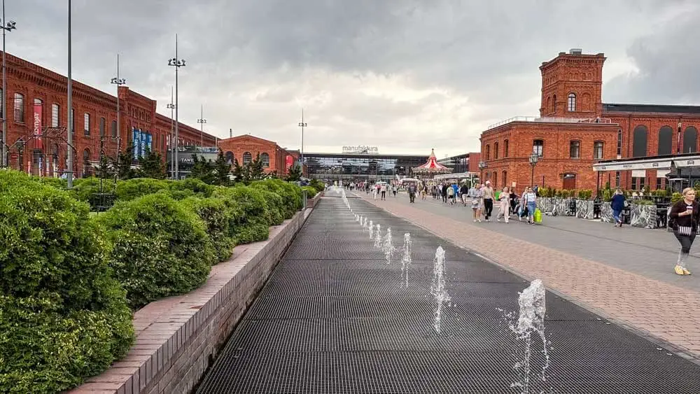 A view of a large industrial complex in Lodz, Poland turned into a shopping and entertainment center