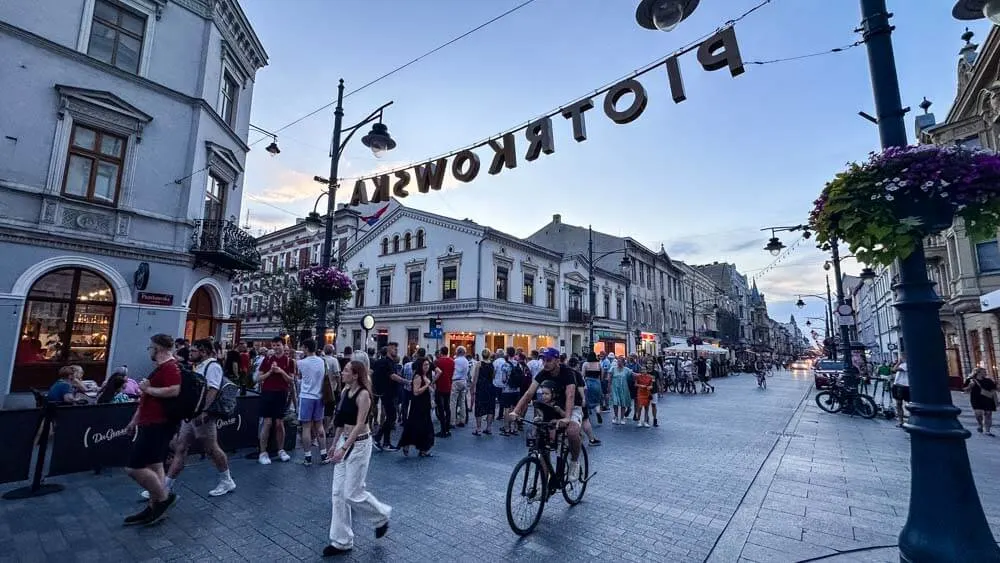 A crowd of people at Piotrkowska Street, Lodz Poland