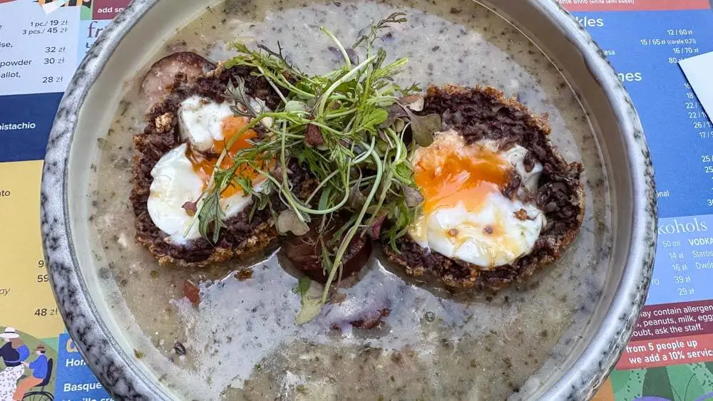 An upclose view of the Polish soup Zalewajka
