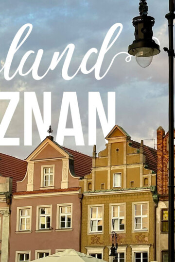 Header graphic with "Poland Poznan" text over a row of colorful Old Town buildings at sunset with a vintage streetlamp in view.